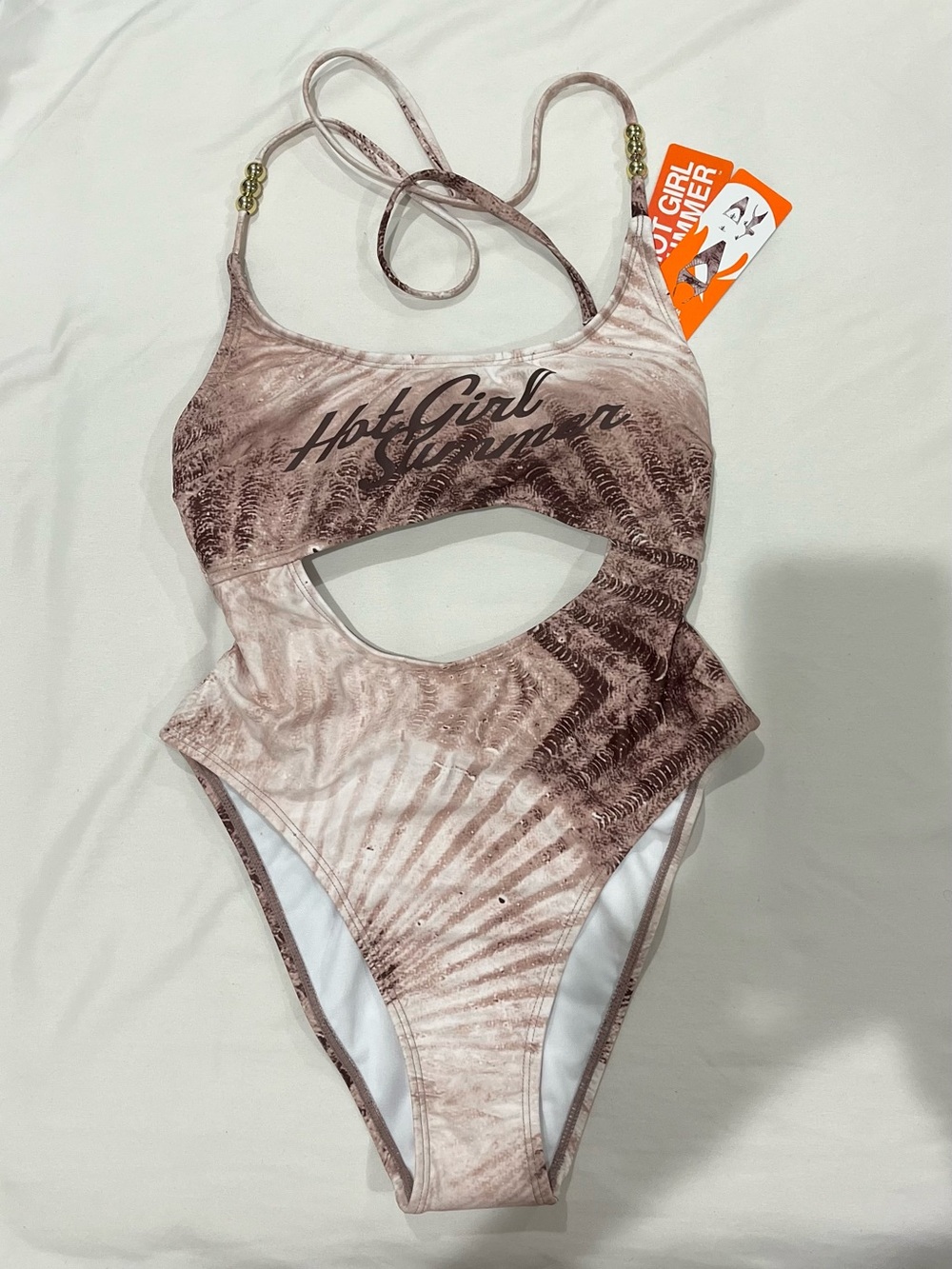 Women's Brown Tie-Dye Cutout One-Piece Swimsuit